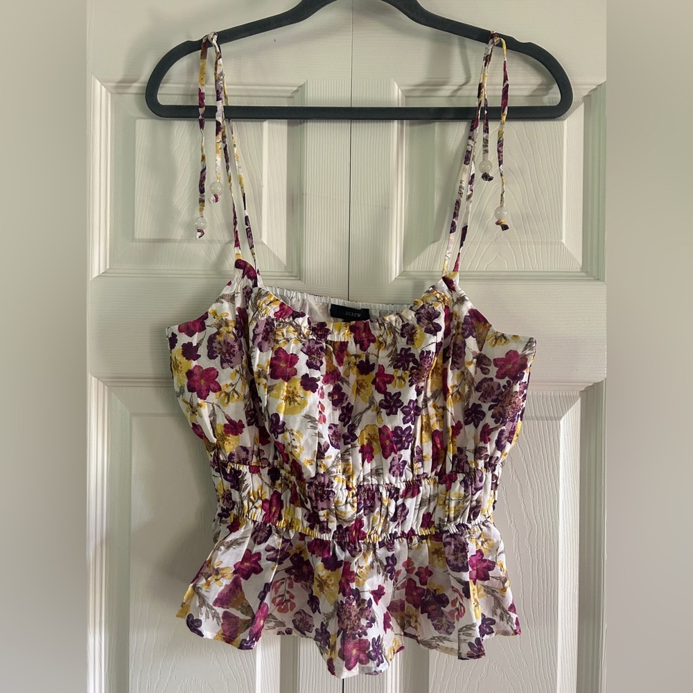 J. Crew Top Size S Pink Purple White Floral Tie Shoulder Tank Summer NWT